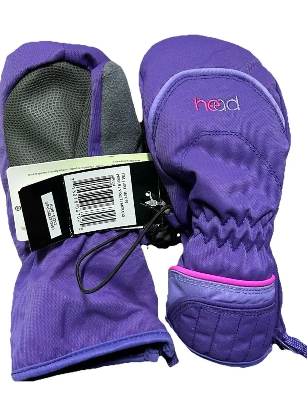 NWT Head Girls Purple Winter Snow Mittens Lined Size Small Hand Grips